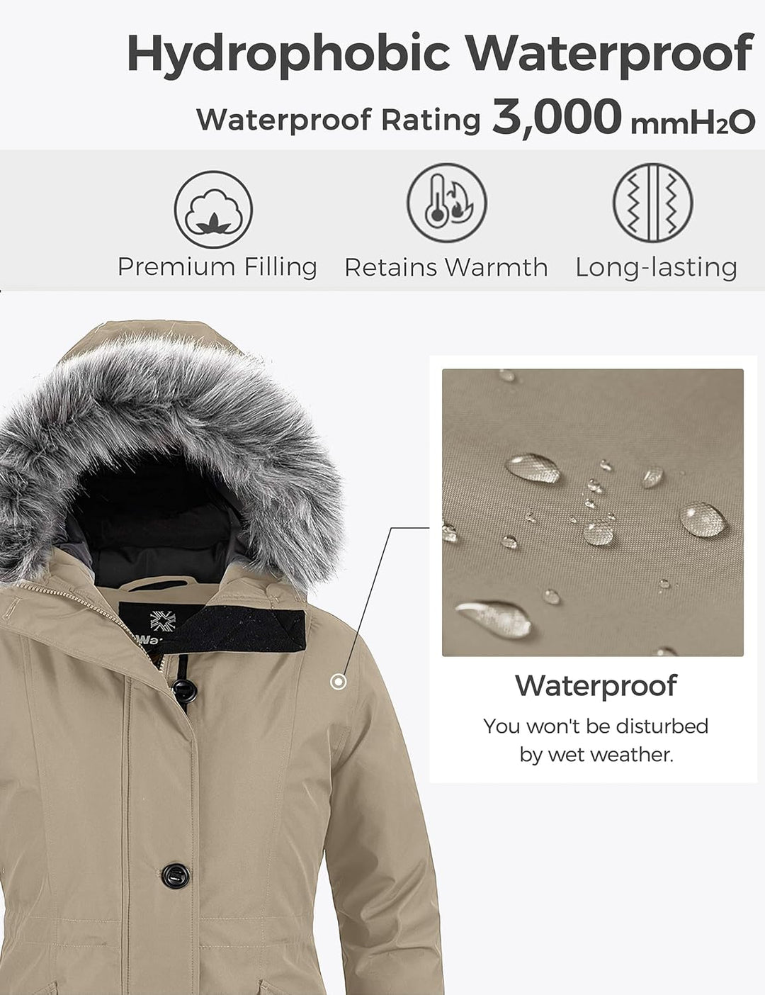 Women'S Hooded Winter Coat Waterproof Warm Long Puffer Jacket Parka